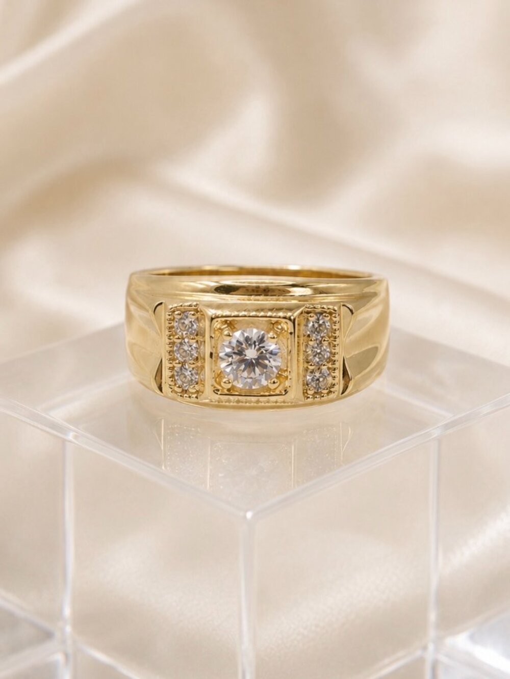 CZ Signet Ring- 14K Gold Plated-Bold Luxury Fashion Jewelry- NEW!!✨